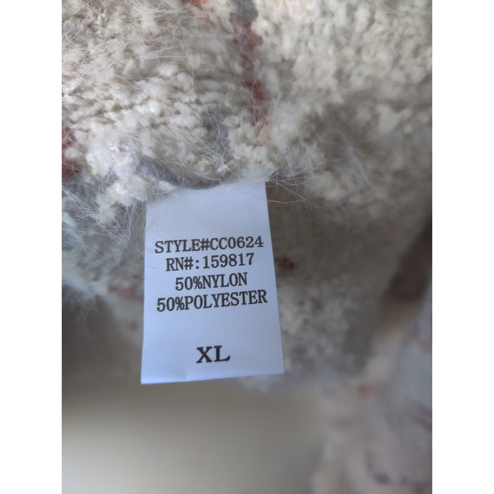 Altr'd State Eyelash Sweater 3 Button Cardigan Cream/Colors Geometric‎ Design XL - Picture 4 of 5